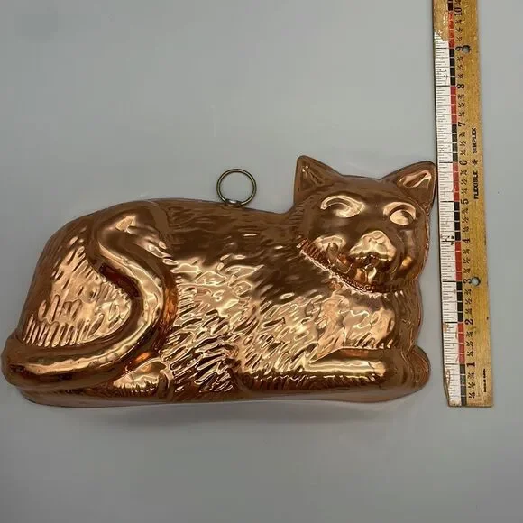 Vintage Copper Coated Cat Jelly Mold Wall Decor Kitsch - Picture 10 of 10